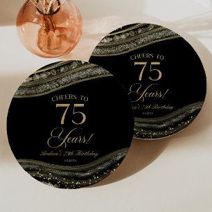 黒エレガント金ゴールドアゲート75th誕生日パーティー ペーパープレート