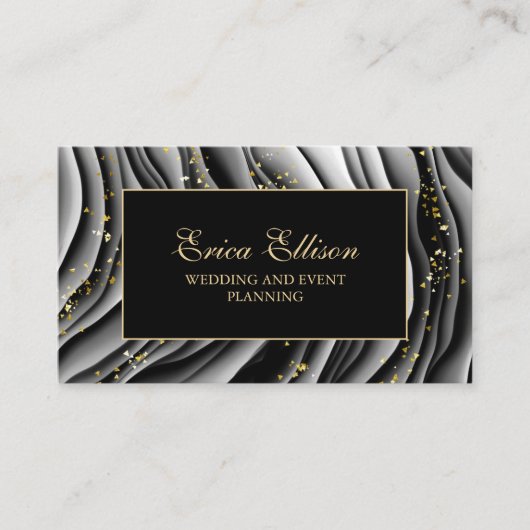 黒エレガント金ゴールドアルコールインクウェディングプランナー 名刺 (正面)