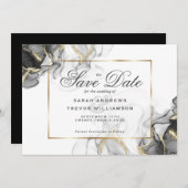 黒エレガント金ゴールドアルコールインク 招待状 (正面/裏面)