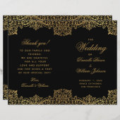 黒エレガント金ゴールドアンティーク折り畳み結婚式 プログラム (正面/裏面)