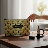 黒エレガント金ゴールドアールデコパタパーソナライズされたーン アクセサリーポーチ