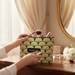 黒エレガント金ゴールドアールデコパタパーソナライズされたーン アクセサリーポーチ