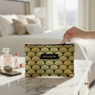 黒エレガント金ゴールドアールデコパタパーソナライズされたーン アクセサリーポーチ