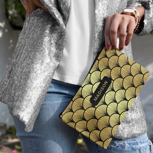 黒エレガント金ゴールドアールデコパタパーソナライズされたーン アクセサリーポーチ