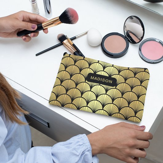 黒エレガント金ゴールドアールデコパタパーソナライズされたーン アクセサリーポーチ