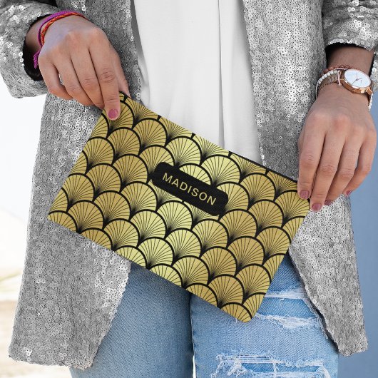 黒エレガント金ゴールドアールデコパタパーソナライズされたーン アクセサリーポーチ