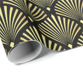 黒エレガント金ゴールドアールデコファンパターン ラッピングペーパー (ロールコーナー)