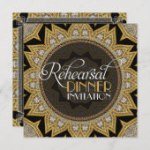 黒エレガント金ゴールドアールデコリハーサルディナー 招待状 (正面/裏面)