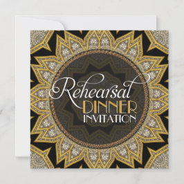 黒エレガント金ゴールドアールデコリハーサルディナー 招待状