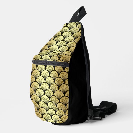 黒エレガント金ゴールドアールデコヴィンテージファンパターン スリングバッグ (右コーナー)