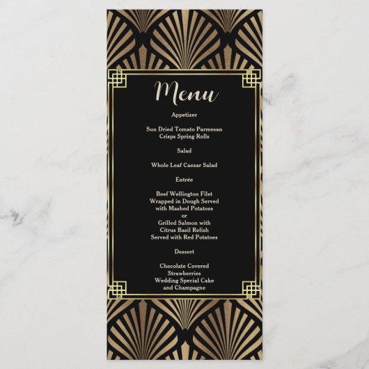 黒エレガント金ゴールドアールデコ1920s結婚 メニュー (正面)