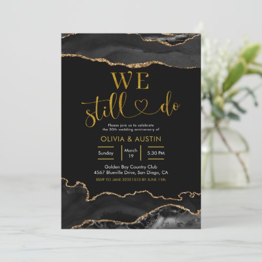 黒エレガント金ゴールドア結婚ガテ記念日 招待状 (スタンド正面)