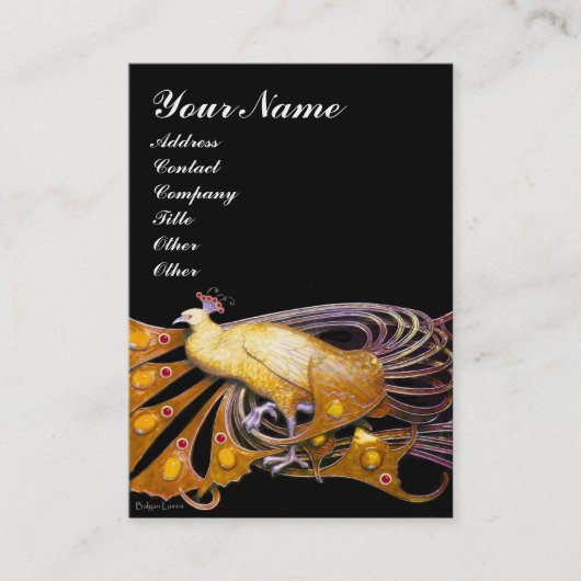 黒エレガント金ゴールドイエローピーコックファッションジュエル 名刺 (正面)