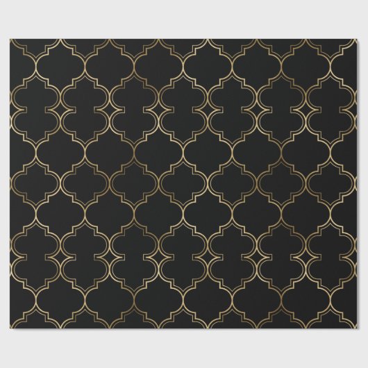 黒エレガント金ゴールドイスラムアートパターンスタイル ラッピングペーパー (フラット)