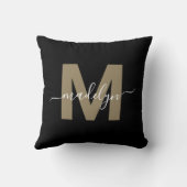 黒エレガント金ゴールドイニシャル名モノグラム クッション (裏面)