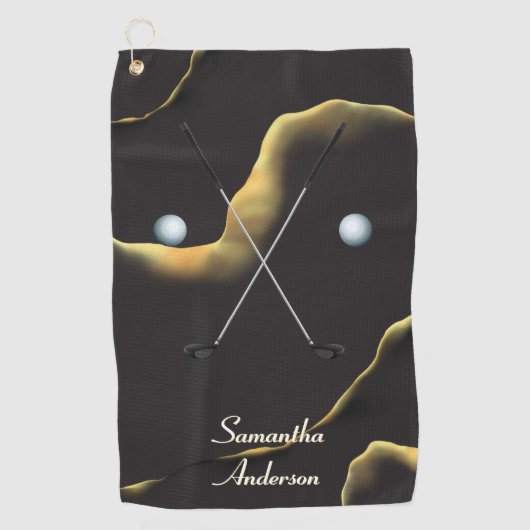 黒エレガント金ゴールドインクアルコールギフトファブ ゴルフタオル (正面)
