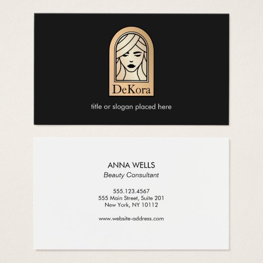 黒エレガント金ゴールドウーマン顔美しいサロンスパ (正面&裏面)