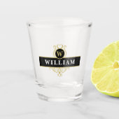 黒エレガント金ゴールドエンブレムパーソナライズされた ショットグラス (正面)