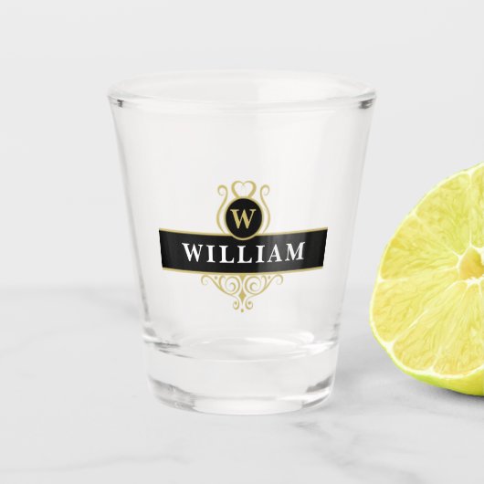 黒エレガント金ゴールドエンブレムパーソナライズされた ショットグラス (正面)