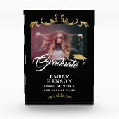 黒エレガント金ゴールドオーナメント卒業 フォトブロック (正面)