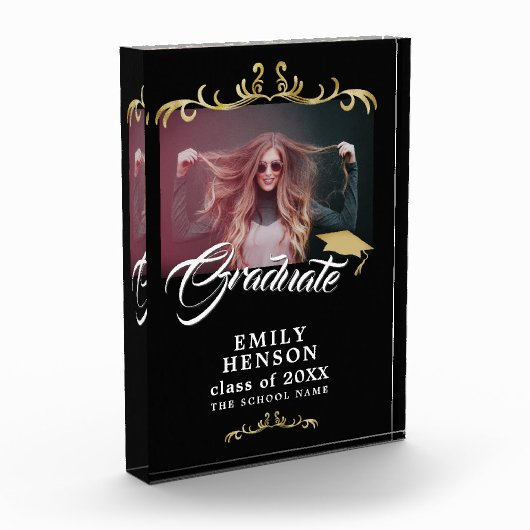 黒エレガント金ゴールドオーナメント卒業 フォトブロック (左)