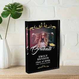 黒エレガント金ゴールドオーナメント卒業 フォトブロック