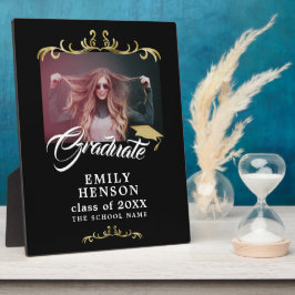 黒エレガント金ゴールドオーナメント大学院卒業写真 フォトプラーク