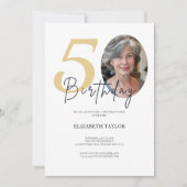 黒エレガント金ゴールドカスタム写真50誕生日 招待状 (正面)