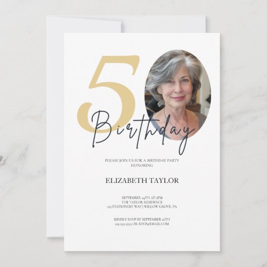 黒エレガント金ゴールドカスタム写真50誕生日 招待状 (正面)