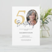 黒エレガント金ゴールドカスタム写真50誕生日 招待状 (スタンド正面)