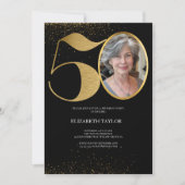 黒エレガント金ゴールドカスタム写真50誕生日 招待状 (正面)