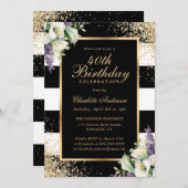 黒エレガント金ゴールドカラリリー40歳の誕生日 招待状 (正面/裏面)