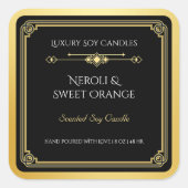 黒エレガント金ゴールドキャンドル製品ラベル スクエアシール (正面)