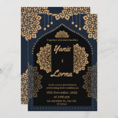 黒エレガント金ゴールドクラシックマンダラ結婚のINVITAT 招待状 (正面/裏面)