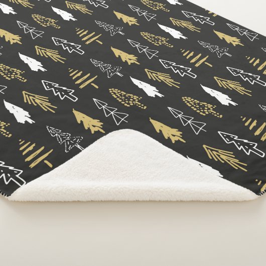 黒エレガント金ゴールドクリスマスツリーの森のパターン シェルパブランケット (3/4)