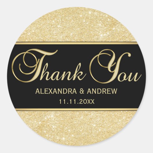 黒エレガント金ゴールドグリッターありがとう ラウンドシール (正面)