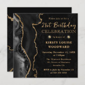 黒エレガント金ゴールドグリッターアゲート21歳の誕生日 招待状 (正面/裏面)
