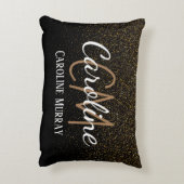 黒エレガント金ゴールドグリッターカスタムモノグラム名 アクセントクッション (裏面(縦))