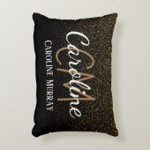 黒エレガント金ゴールドグリッターカスタムモノグラム名 アクセントクッション (正面(垂直))