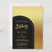 黒エレガント金ゴールドグリッターシック結婚式招待状 招待状 (正面)