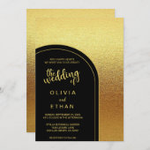 黒エレガント金ゴールドグリッターシック結婚式招待状 招待状 (正面/裏面)