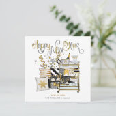 黒エレガント金ゴールドグリッタースクリプト新年おめでとう シーズンカード (スタンド正面)