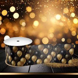 黒エレガント金ゴールドグリッターバルーンのパターンA021 サテンリボン