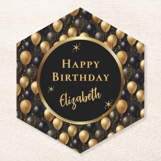 黒エレガント金ゴールドグリッターバルーンのパターンA021 ペーパーコースター (正面)