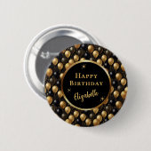 黒エレガント金ゴールドグリッターバルーンのパターンA021 缶バッジ (正面&裏面)