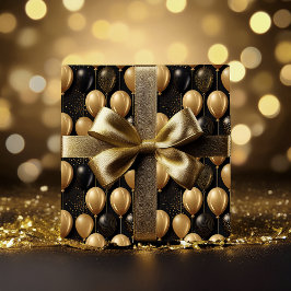 黒エレガント金ゴールドグリッターバルーンのパターンA023 ラッピングペーパー