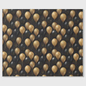 黒エレガント金ゴールドグリッターバルーンのパターンA024 ラッピングペーパー (フラット)