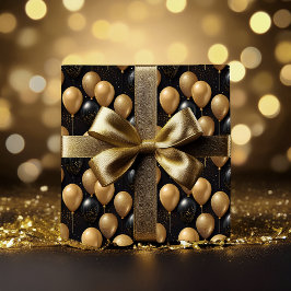 黒エレガント金ゴールドグリッターバルーンのパターンA024 ラッピングペーパー