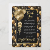 黒エレガント金ゴールドグリッターバルーン誕生日 サンキューカード (正面)