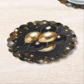 黒エレガント金ゴールドグリッターバルーン誕生日 ペーパーコースター (アングル)